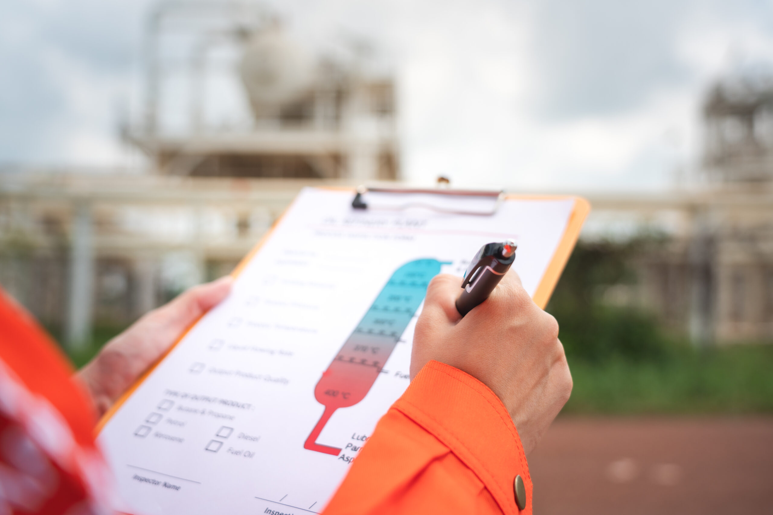 production engineer is checking oil distillation process scaled